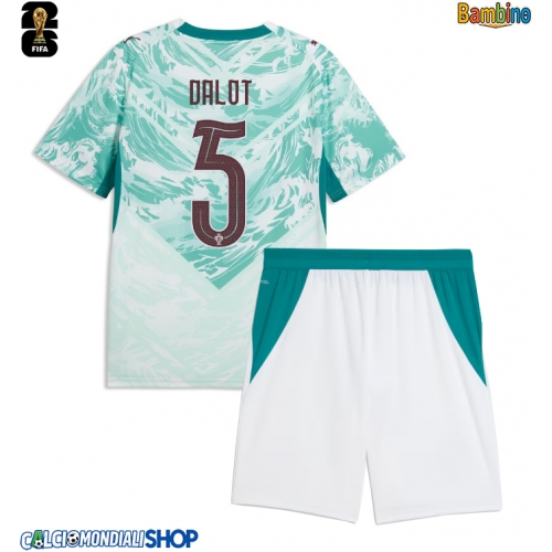 Maglie da calcio Portogallo Diogo Dalot #5 Seconda Maglia Bambino Mondiali 2026  Manica Corta + Pantaloni corti)
